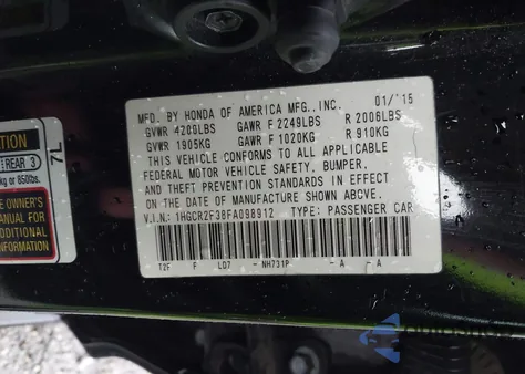 2015 Honda Accord Lx z USA, uszkodzony, nr VIN 1HGCR2F38FA098912
